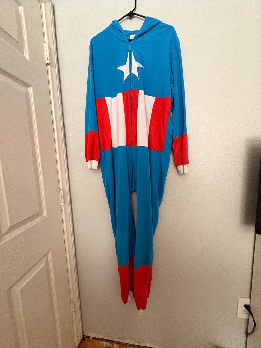 Women’s Blue and Red Star Hooded Costume Onesie